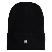 Rhinestud Hotfix Light Purple Flower Iron On Glue Patched 12 Inch Long Knitted Beanie - Black OSFM