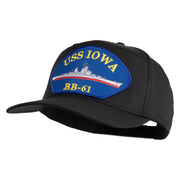 USS Iowa BB 61 Blue Patched Solid Cotton Twill 5 Panel Prostyle Snap Cap - Black OSFM