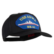 USS Iowa BB 61 Blue Patched Solid Cotton Twill 5 Panel Prostyle Snap Cap - Black OSFM