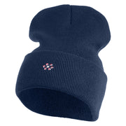 Rhinestud Hotfix Light Purple Flower Iron On Glue Patched 12 Inch Long Knitted Beanie - Navy OSFM