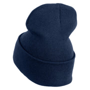 Rhinestud Hotfix Light Purple Flower Iron On Glue Patched 12 Inch Long Knitted Beanie - Navy OSFM