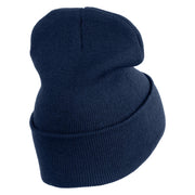Rhinestud Hotfix Light Purple Flower Iron On Glue Patched 12 Inch Long Knitted Beanie - Navy OSFM