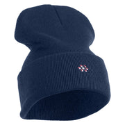 Rhinestud Hotfix Light Purple Flower Iron On Glue Patched 12 Inch Long Knitted Beanie - Navy OSFM