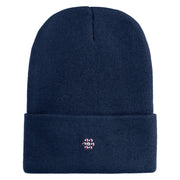 Rhinestud Hotfix Light Purple Flower Iron On Glue Patched 12 Inch Long Knitted Beanie - Navy OSFM