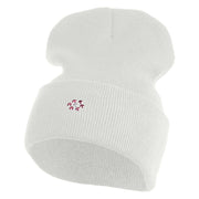 Rhinestud Hotfix Light Purple Flower Iron On Glue Patched 12 Inch Long Knitted Beanie - White OSFM
