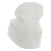 Rhinestud Hotfix Light Purple Flower Iron On Glue Patched 12 Inch Long Knitted Beanie - White OSFM