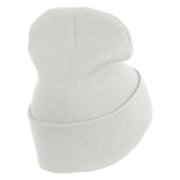 Rhinestud Hotfix Light Purple Flower Iron On Glue Patched 12 Inch Long Knitted Beanie - White OSFM