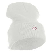 Rhinestud Hotfix Light Purple Flower Iron On Glue Patched 12 Inch Long Knitted Beanie - White OSFM