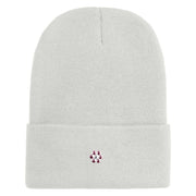 Rhinestud Hotfix Light Purple Flower Iron On Glue Patched 12 Inch Long Knitted Beanie - White OSFM