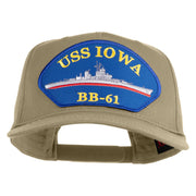 USS Iowa BB 61 Blue Patched Solid Cotton Twill 5 Panel Prostyle Snap Cap - Khaki OSFM
