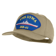 USS Iowa BB 61 Blue Patched Solid Cotton Twill 5 Panel Prostyle Snap Cap - Khaki OSFM