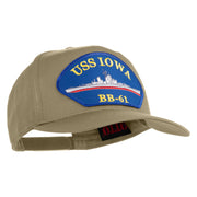 USS Iowa BB 61 Blue Patched Solid Cotton Twill 5 Panel Prostyle Snap Cap - Khaki OSFM