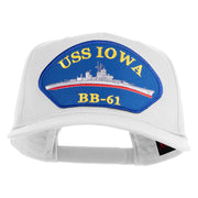 USS Iowa BB 61 Blue Patched Solid Cotton Twill 5 Panel Prostyle Snap Cap - White OSFM