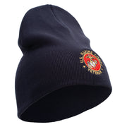 US Marine Corps Veteran Emblem Symbol Embroidered 8 Inch Short Beanie Made in USA - Navy OSFM