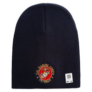 US Marine Corps Veteran Emblem Symbol Embroidered 8 Inch Short Beanie Made in USA - Navy OSFM