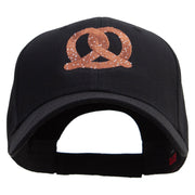 Food Pretzel Emoji Embroidered Solid Cotton Twill Low Profile Cap - Black OSFM