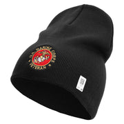 US Marine Corps Veteran Emblem Symbol Embroidered 8 Inch Short Beanie Made in USA - Black OSFM