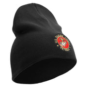 US Marine Corps Veteran Emblem Symbol Embroidered 8 Inch Short Beanie Made in USA - Black OSFM