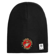 US Marine Corps Veteran Emblem Symbol Embroidered 8 Inch Short Beanie Made in USA - Black OSFM