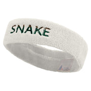 Two Tone Snake Text Embroidered Head Bands Terry - White OSFM