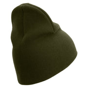 US Marine Corps Veteran Emblem Symbol Embroidered 8 Inch Short Beanie Made in USA - Olive OSFM