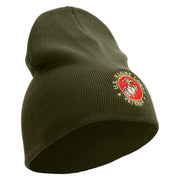 US Marine Corps Veteran Emblem Symbol Embroidered 8 Inch Short Beanie Made in USA - Olive OSFM