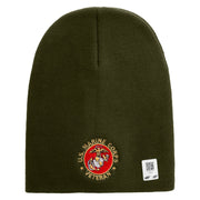 US Marine Corps Veteran Emblem Symbol Embroidered 8 Inch Short Beanie Made in USA - Olive OSFM
