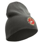 US Marine Corps Veteran Emblem Symbol Embroidered 8 Inch Short Beanie Made in USA - Charcoal OSFM