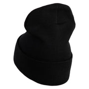 Rhinestud Hotfix Blue Flower Iron On Glue Patched 12 Inch Long Knitted Beanie - Black OSFM