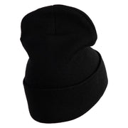 Rhinestud Hotfix Blue Flower Iron On Glue Patched 12 Inch Long Knitted Beanie - Black OSFM