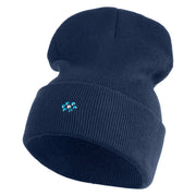 Rhinestud Hotfix Blue Flower Iron On Glue Patched 12 Inch Long Knitted Beanie - Navy OSFM