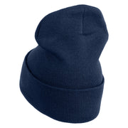 Rhinestud Hotfix Blue Flower Iron On Glue Patched 12 Inch Long Knitted Beanie - Navy OSFM