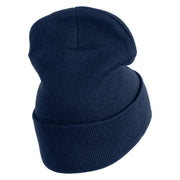 Rhinestud Hotfix Blue Flower Iron On Glue Patched 12 Inch Long Knitted Beanie - Navy OSFM