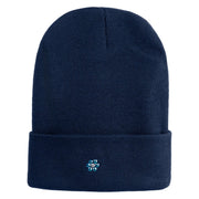 Rhinestud Hotfix Blue Flower Iron On Glue Patched 12 Inch Long Knitted Beanie