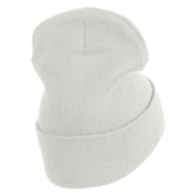 Rhinestud Hotfix Blue Flower Iron On Glue Patched 12 Inch Long Knitted Beanie - White OSFM