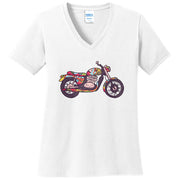 Peace And Love Bike Graphic Design Ladies V-Neck