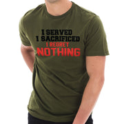 I Served I Sacrificed I Regret Nothing Graphic Design Ring Spun Combed Cotton Short Sleeve Deluxe Jersey T-Shirt - Army-Green XS