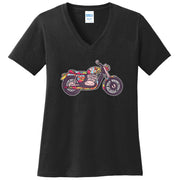 Peace And Love Bike Graphic Design Ladies V-Neck