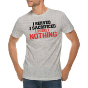 I Served I Sacrificed I Regret Nothing Graphic Design Ring Spun Combed Cotton Short Sleeve Deluxe Jersey T-Shirt - Heather-Grey XS