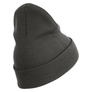 US Marines Corps Retired Emblem Logo Embroidered 12 Inch Solid Knit Cuff Long Beanie Made in USA - Charcoal OSFM