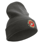 US Marines Corps Retired Emblem Logo Embroidered 12 Inch Solid Knit Cuff Long Beanie Made in USA - Charcoal OSFM