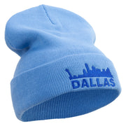 Dallas City Skyline Embroidered 12 Inch Long Knitted Beanie - Sky-Blue OSFM