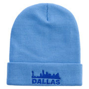 Dallas City Skyline Embroidered 12 Inch Long Knitted Beanie - Sky-Blue OSFM