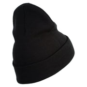 US Marines Corps Retired Emblem Logo Embroidered 12 Inch Solid Knit Cuff Long Beanie Made in USA - Black OSFM
