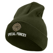 Special Force Embroidered 12 Inch Long Knitted Beanie - Olive OSFM