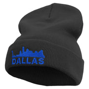 Dallas City Skyline Embroidered 12 Inch Long Knitted Beanie - Black OSFM