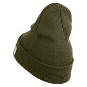 US Marines Corps Retired Emblem Logo Embroidered 12 Inch Solid Knit Cuff Long Beanie Made in USA - Olive OSFM