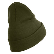 US Marines Corps Retired Emblem Logo Embroidered 12 Inch Solid Knit Cuff Long Beanie Made in USA - Olive OSFM