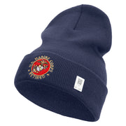 US Marines Corps Retired Emblem Logo Embroidered 12 Inch Solid Knit Cuff Long Beanie Made in USA - Navy OSFM