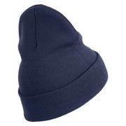 US Marines Corps Retired Emblem Logo Embroidered 12 Inch Solid Knit Cuff Long Beanie Made in USA - Navy OSFM